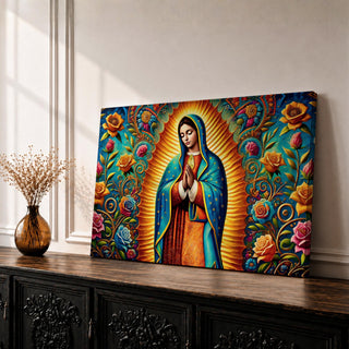 Our Lady of Guadalupe Wall Art Virgin Mary Framed Canvas Mexican Catholic Home Decor