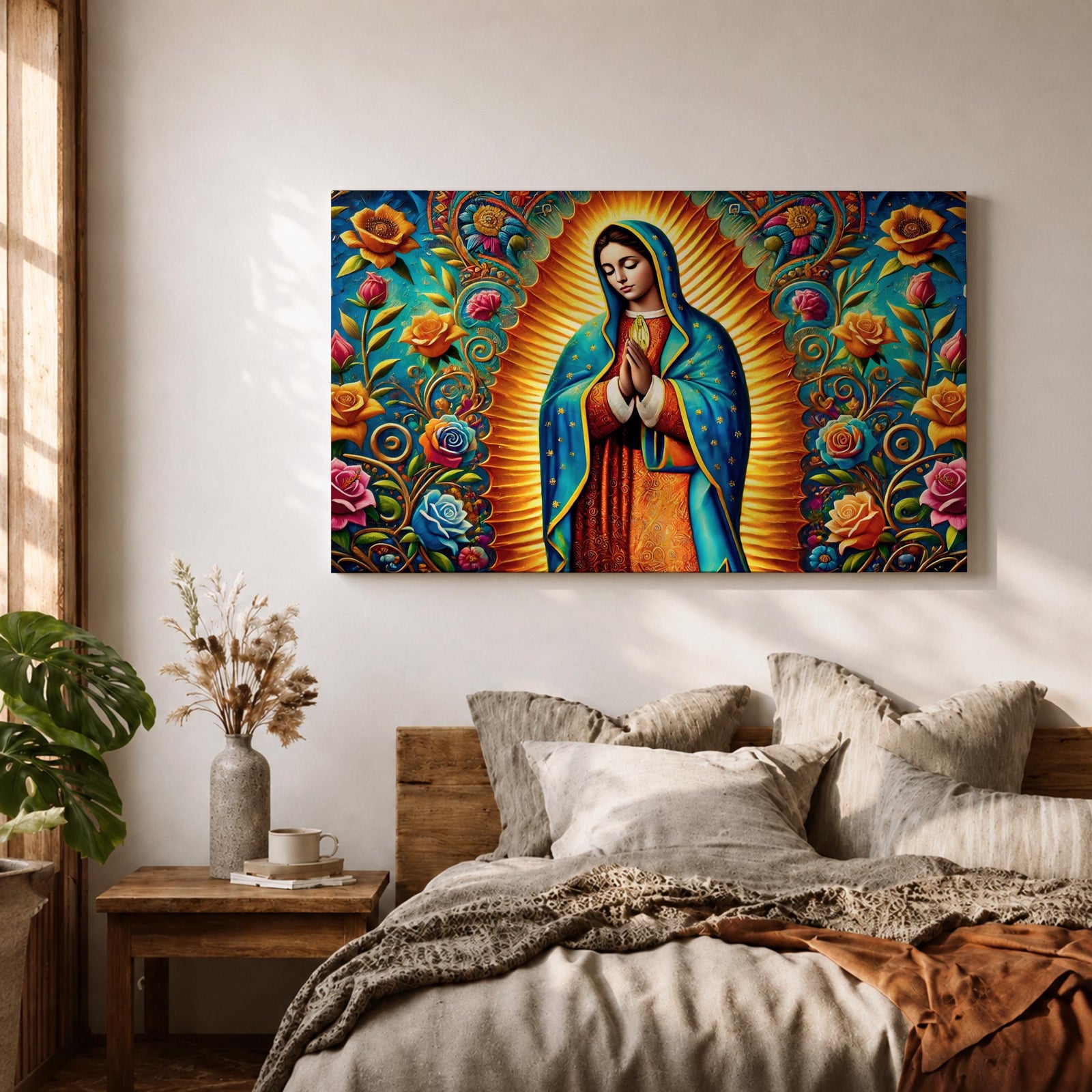 Our Lady of Guadalupe Wall Art Virgin Mary Framed Canvas Mexican Catholic Home Decor