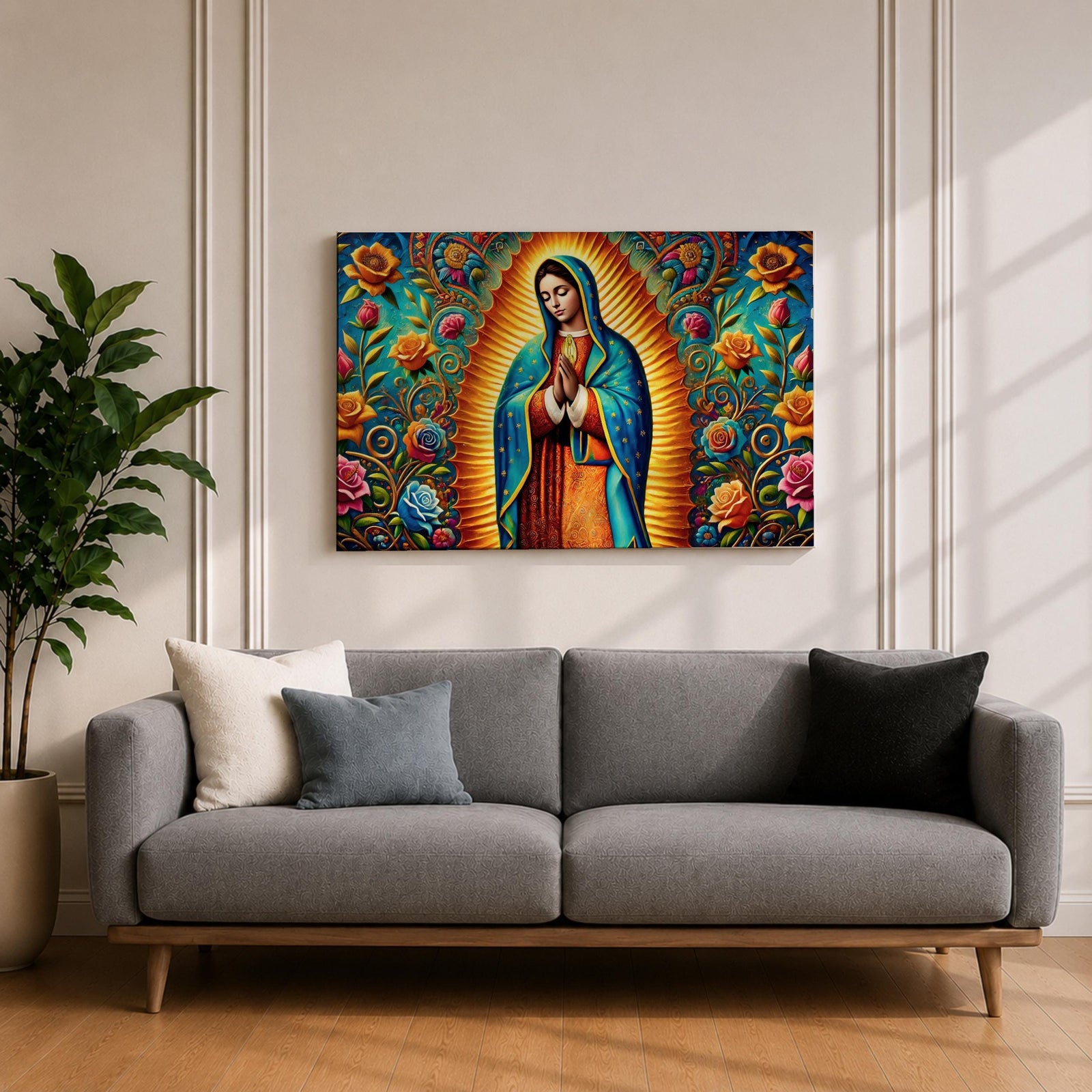 Our Lady of Guadalupe Wall Art Virgin Mary Framed Canvas Mexican Catholic Home Decor