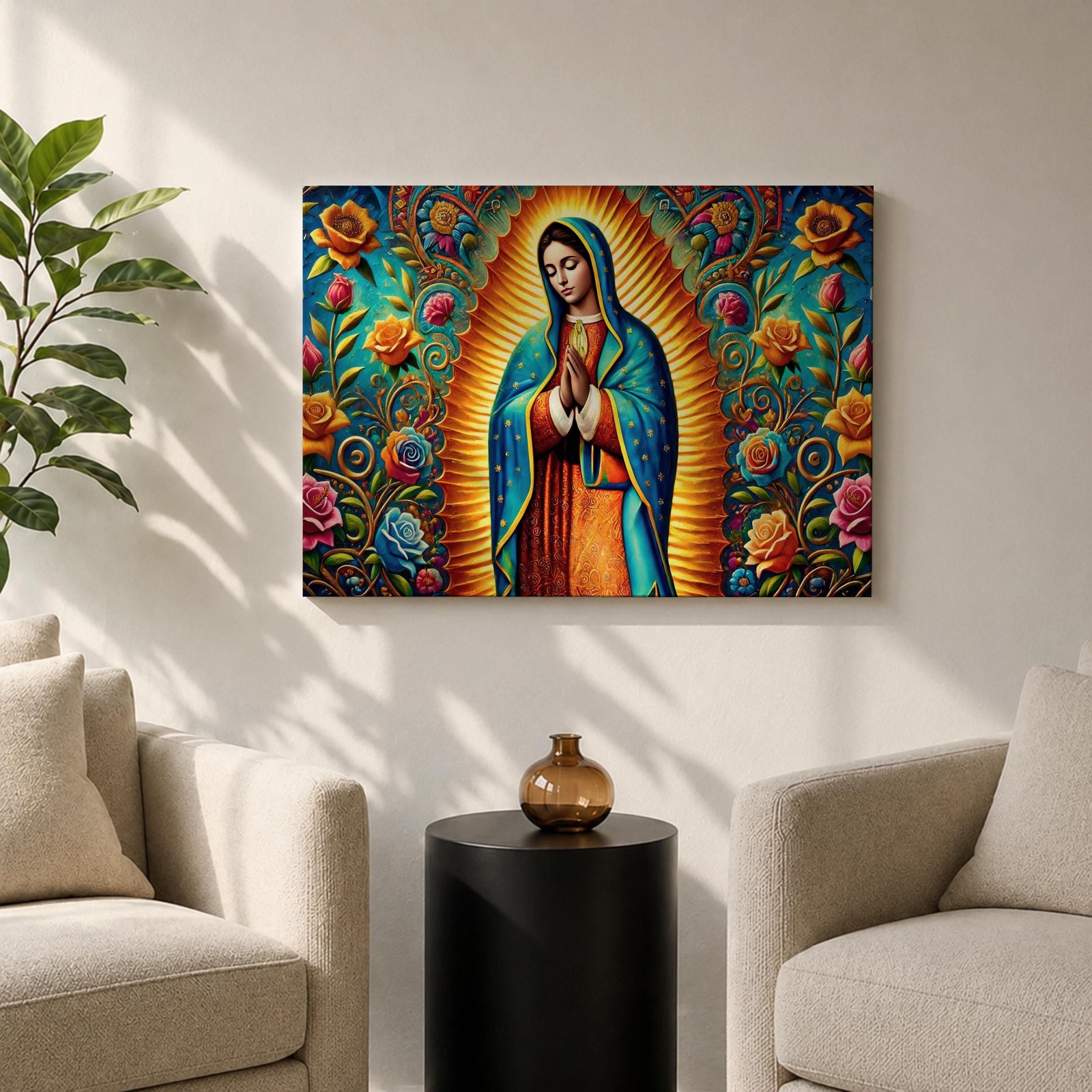 Our Lady of Guadalupe Wall Art Virgin Mary Framed Canvas Mexican Catholic Home Decor