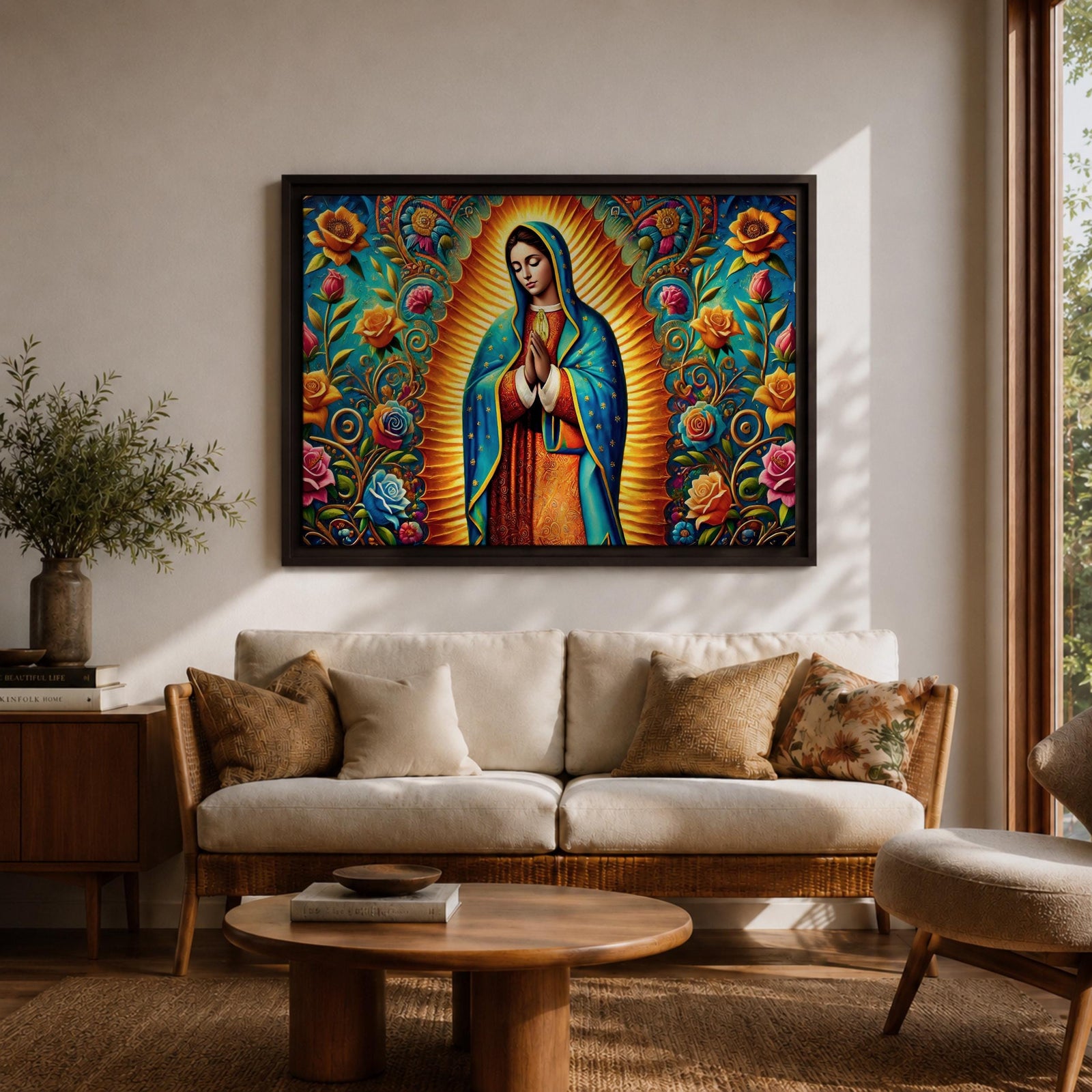 Our Lady of Guadalupe Wall Art Virgin Mary Framed Canvas Mexican Catholic Home Decor