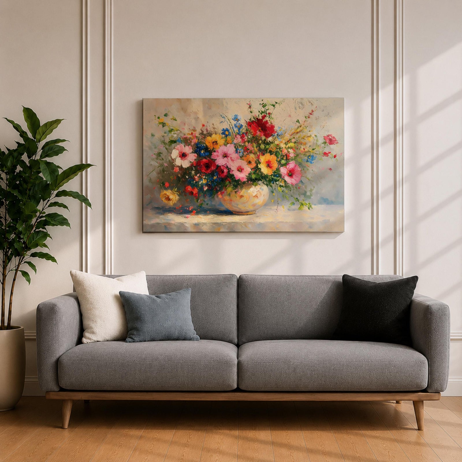 Floral Bouquet Wall Art Flower Vase Framed Canvas Botanical Impasto Garden Kitchen Decor