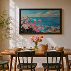 Coastal Flower Wall Art Beach Blossoms Framed Canvas Nautical Ocean Impasto Bedroom Decor
