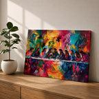 Last Supper Wall Art Jesus and Apostles Framed Canvas Colorful Abstract Christian Home Decor