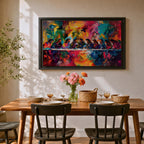 Last Supper Wall Art Jesus and Apostles Framed Canvas Colorful Abstract Christian Home Decor