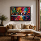 Last Supper Wall Art Jesus and Apostles Framed Canvas Colorful Abstract Christian Home Decor