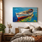Rowboat Wall Art Dinghy Framed Canvas Nautical Seascape Harbor Coastal Boho Home Decor