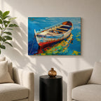 Rowboat Wall Art Dinghy Framed Canvas Nautical Seascape Harbor Coastal Boho Home Decor