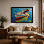 Rowboat Wall Art Dinghy Framed Canvas Nautical Seascape Harbor Coastal Boho Home Decor