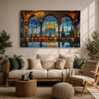 Dome Rock Wall Art Arch View Framed Canvas Qubbat Sakhra Stained Glass Muslim Decor