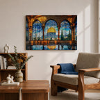 Dome Rock Wall Art Arch View Framed Canvas Qubbat Sakhra Stained Glass Muslim Decor