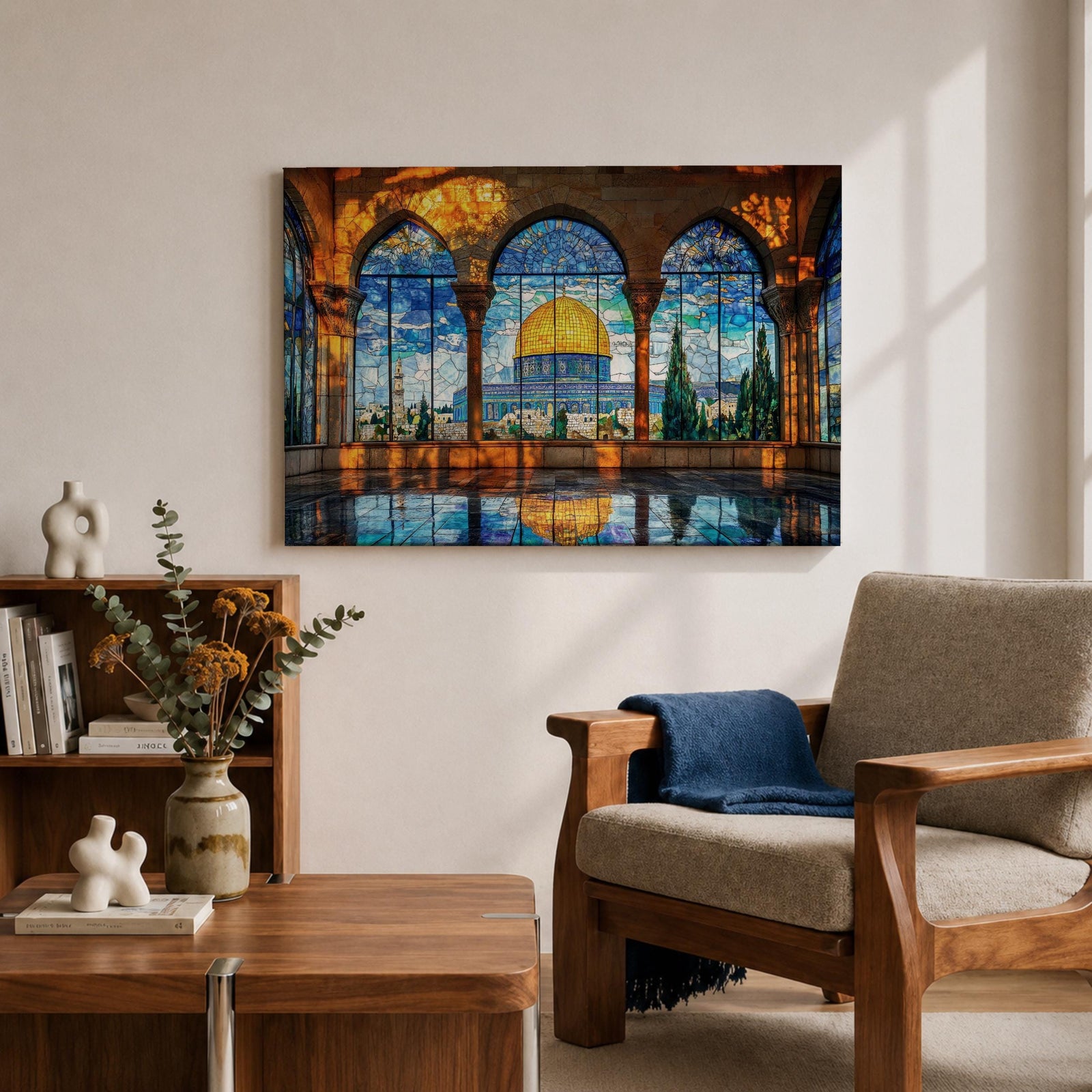 Dome Rock Wall Art Arch View Framed Canvas Qubbat Sakhra Stained Glass Muslim Decor