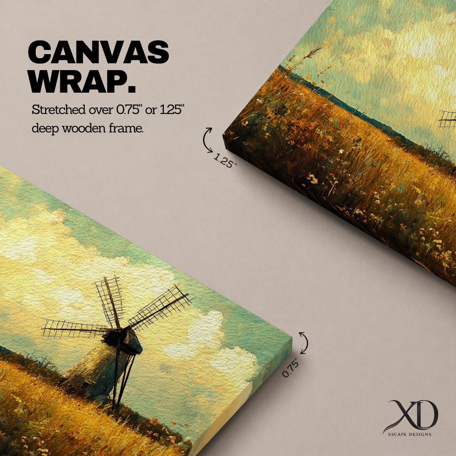 Windmill Wall Art Rustic Farm Framed Canvas Farmhouse Meadow Vintage Countryside Landscape Home Decor