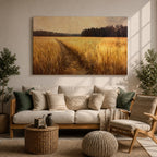 Wheat Field Wall Art Prairie Framed Canvas Panoramic Path Rustic Farmhouse Home Decor
