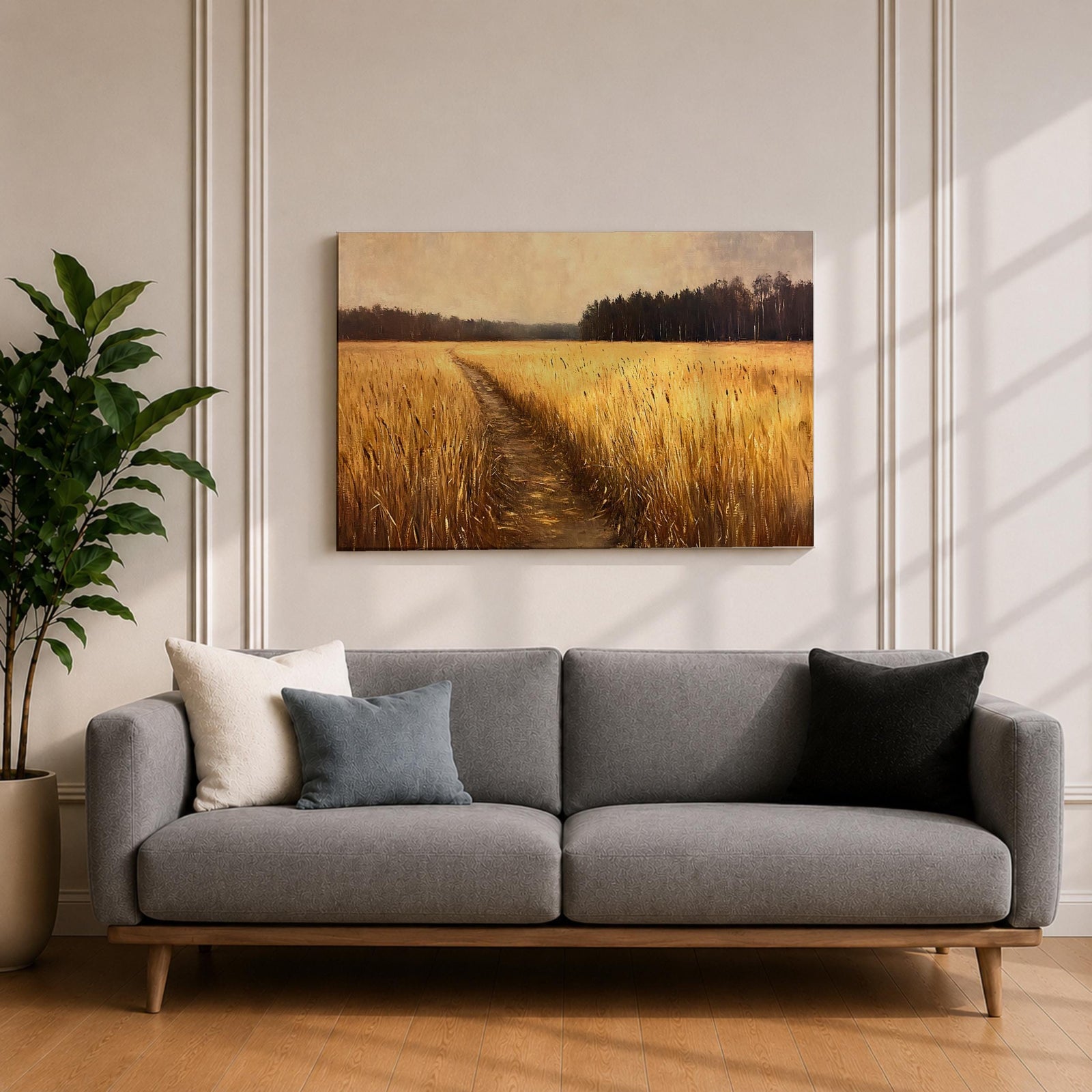 Wheat Field Wall Art Prairie Framed Canvas Panoramic Path Rustic Farmhouse Home Decor