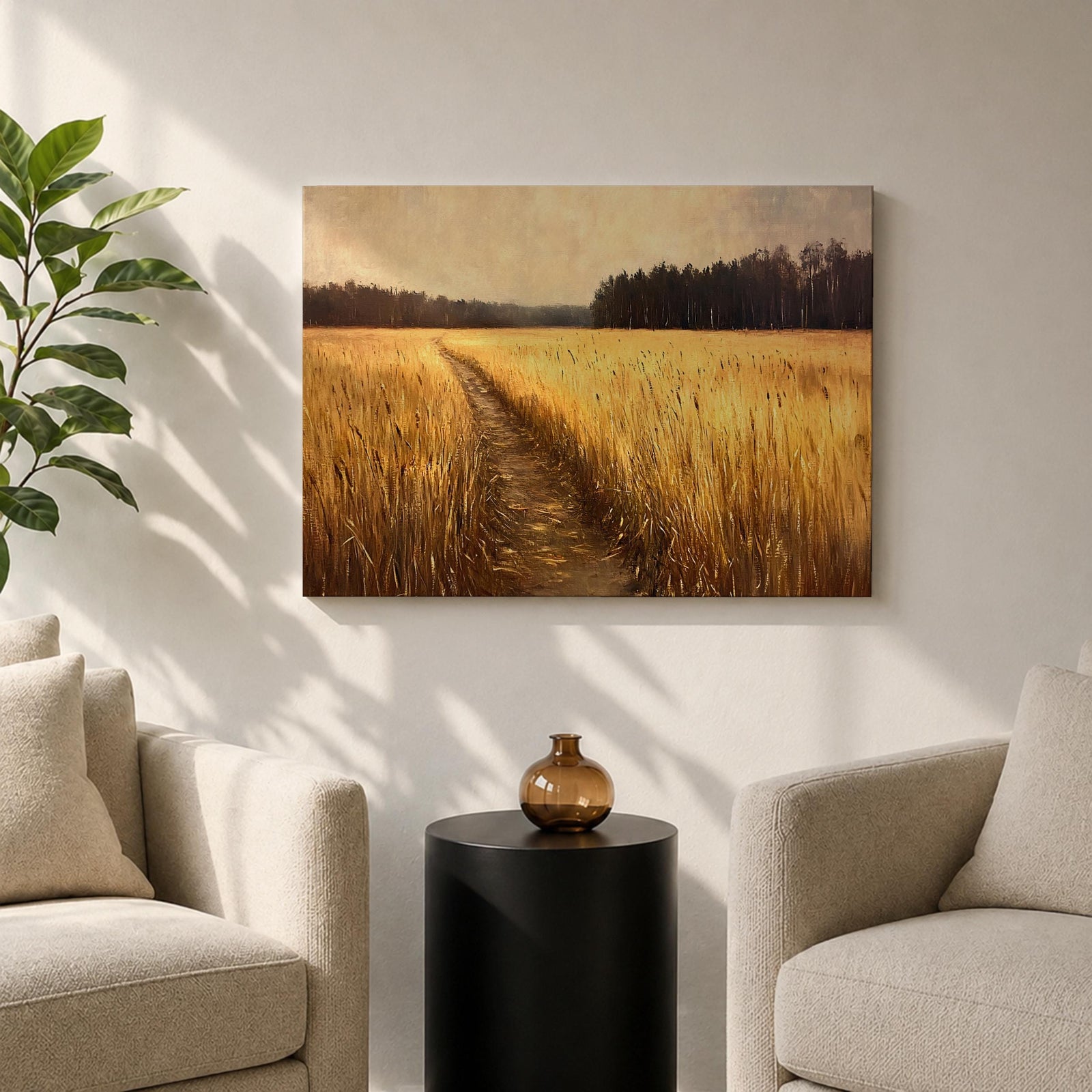 Wheat Field Wall Art Prairie Framed Canvas Panoramic Path Rustic Farmhouse Home Decor