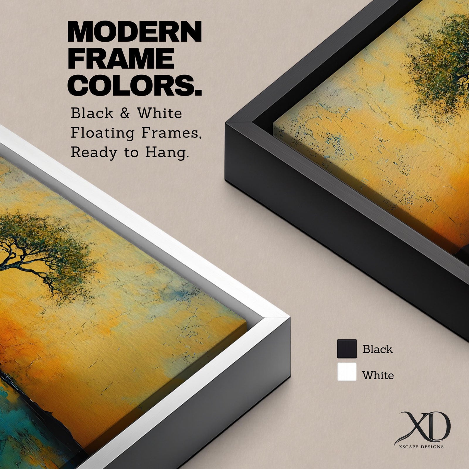 Lone Tree Wall Art Golden Dusk Framed Canvas Rustic Boho Sunset Vintage Nature Decor