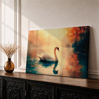 Swan Wall Art Mute Cygnus Framed Canvas Autumn Lake Vintage Nature Rustic Home Decor