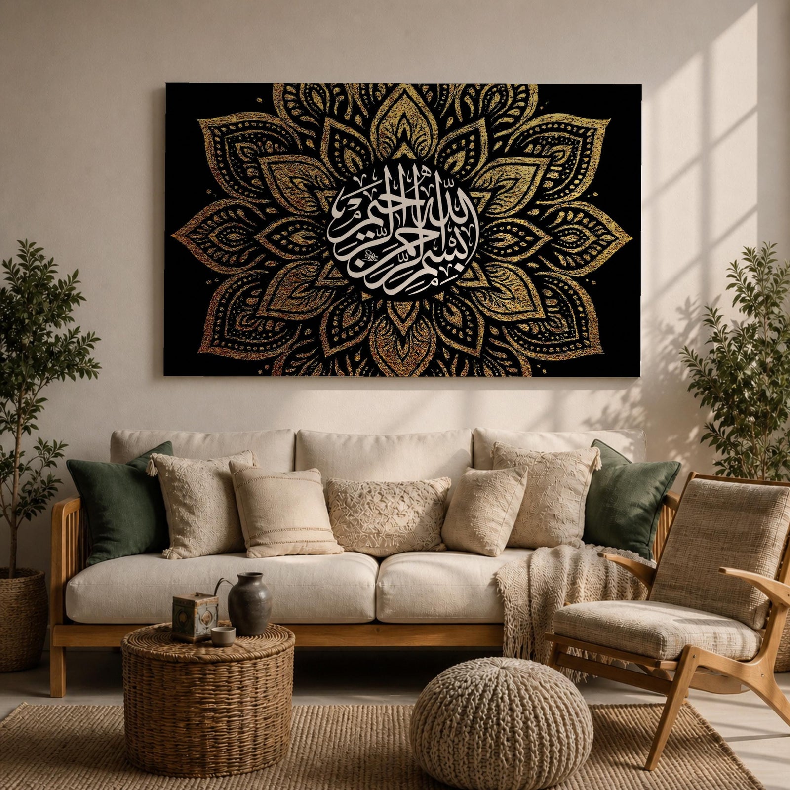 Shahada Wall Art Arabic Calligraphy Framed Canvas Gold Mandala Geometric Muslim Home Decor