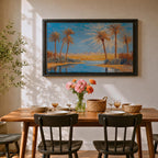 Palm Tree Wall Art Arabian Oasis Framed Canvas Desert Oasis Impasto Nature Home Decor