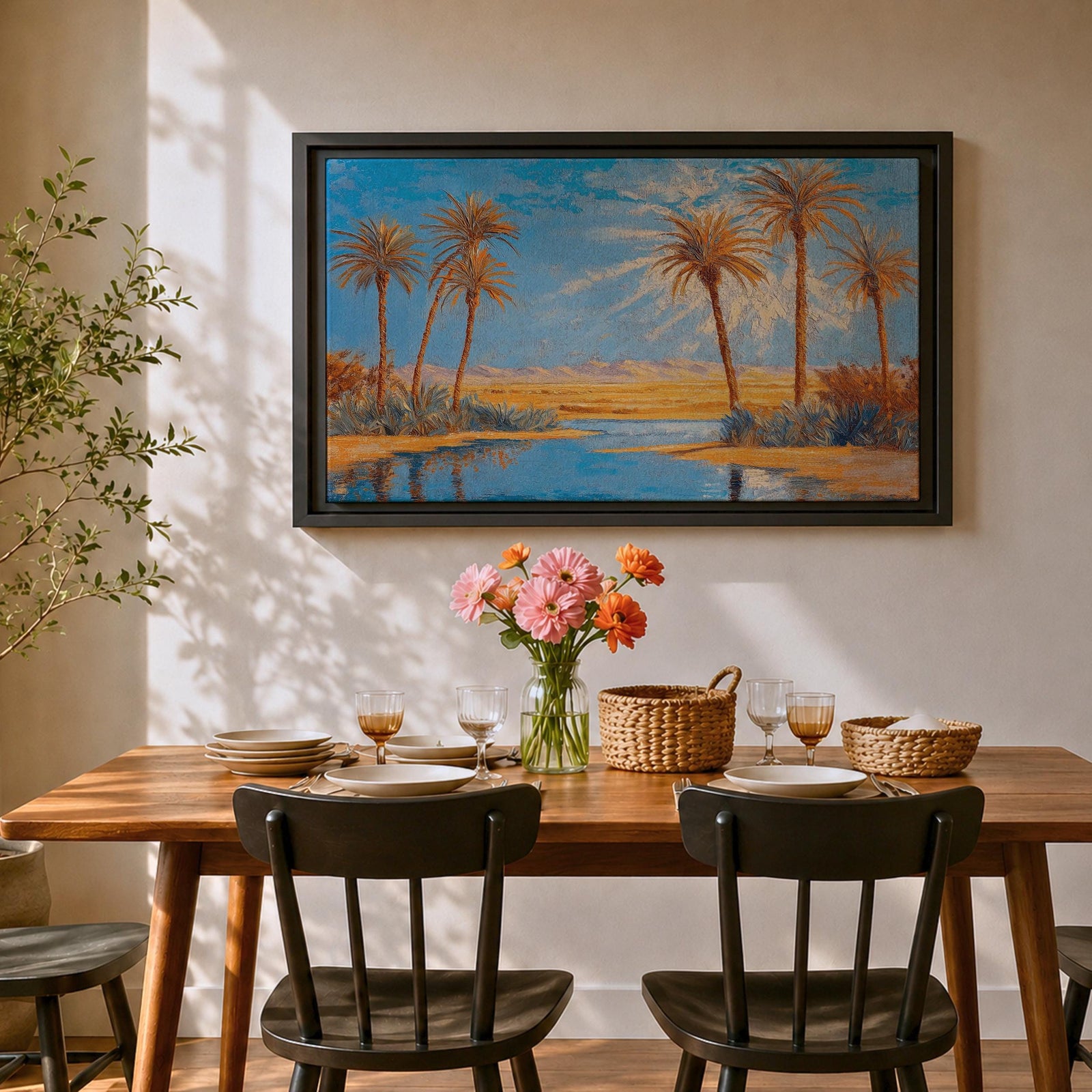 Palm Tree Wall Art Arabian Oasis Framed Canvas Desert Oasis Impasto Nature Home Decor