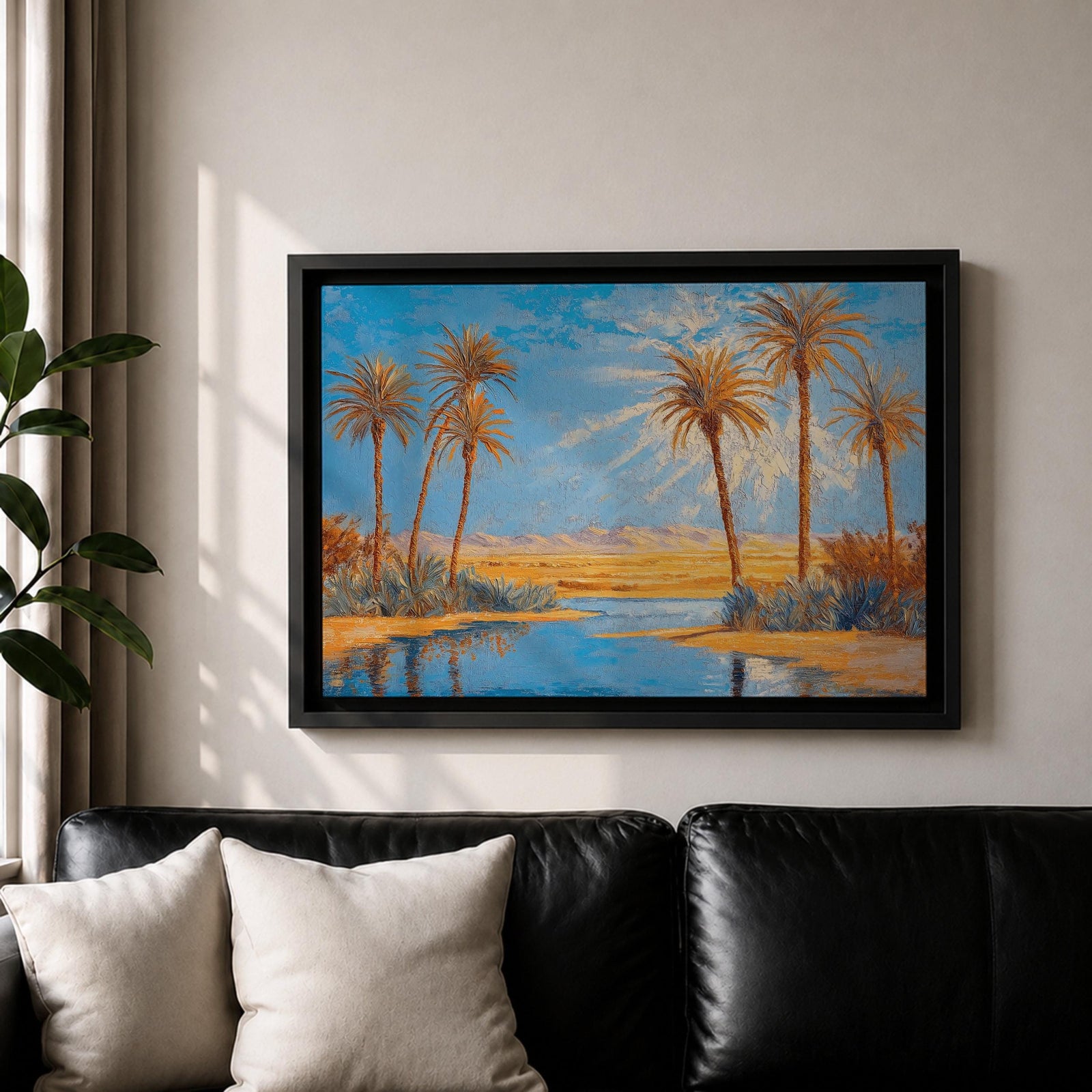 Palm Tree Wall Art Arabian Oasis Framed Canvas Desert Oasis Impasto Nature Home Decor