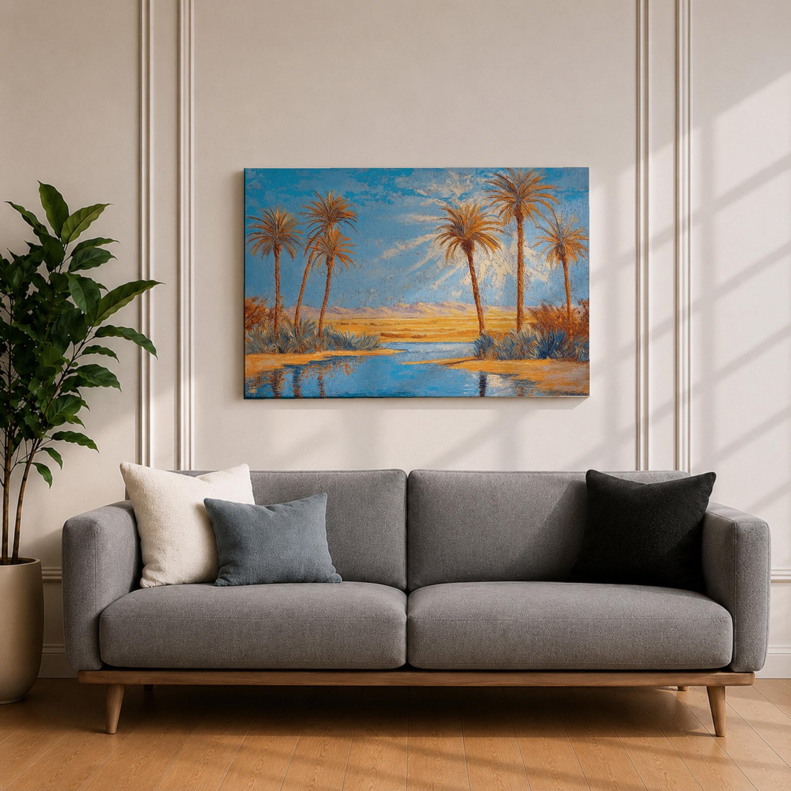 Palm Tree Wall Art Arabian Oasis Framed Canvas Desert Oasis Impasto Nature Home Decor