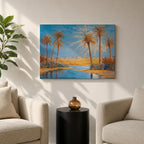Palm Tree Wall Art Arabian Oasis Framed Canvas Desert Oasis Impasto Nature Home Decor