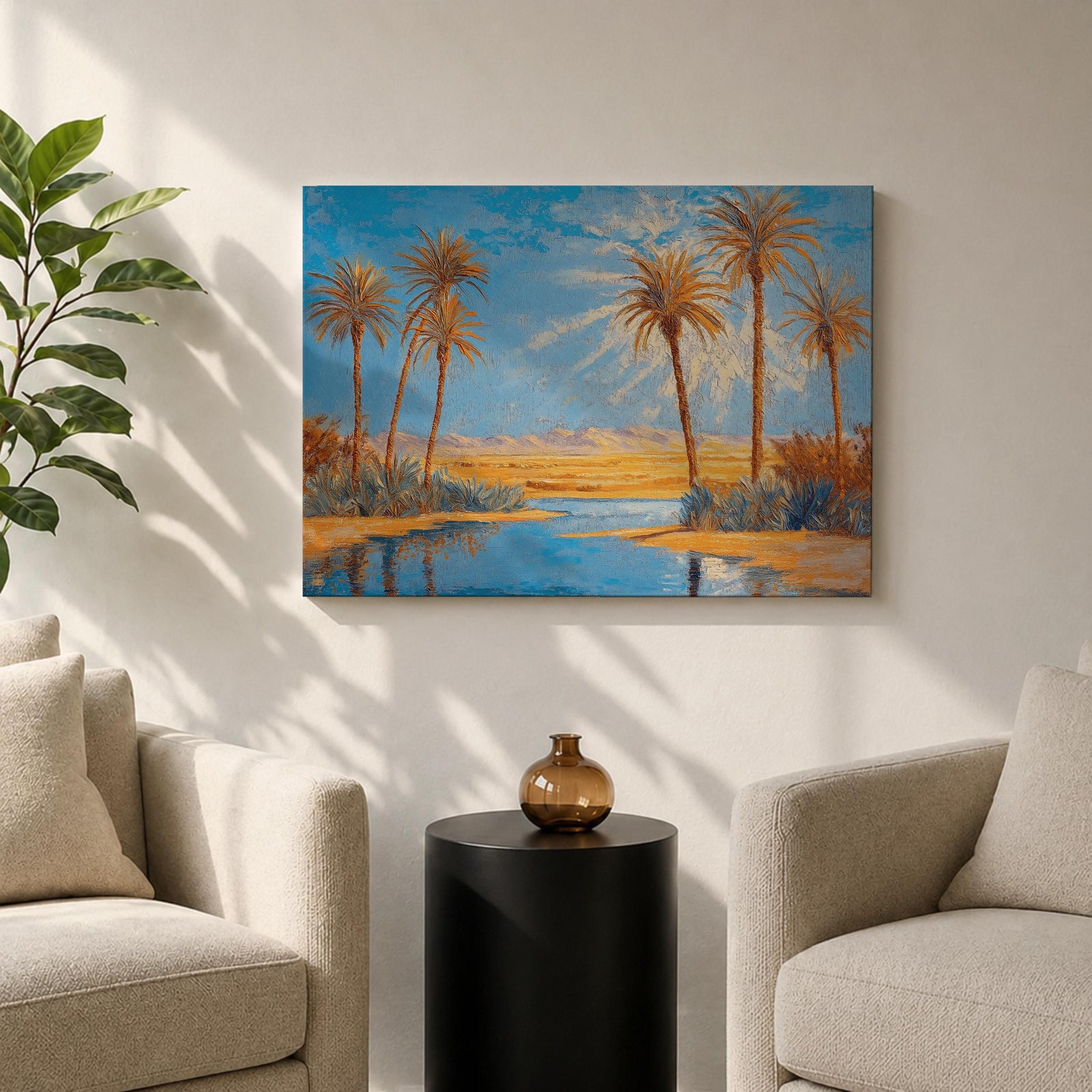 Palm Tree Wall Art Arabian Oasis Framed Canvas Desert Oasis Impasto Nature Home Decor