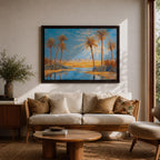 Palm Tree Wall Art Arabian Oasis Framed Canvas Desert Oasis Impasto Nature Home Decor