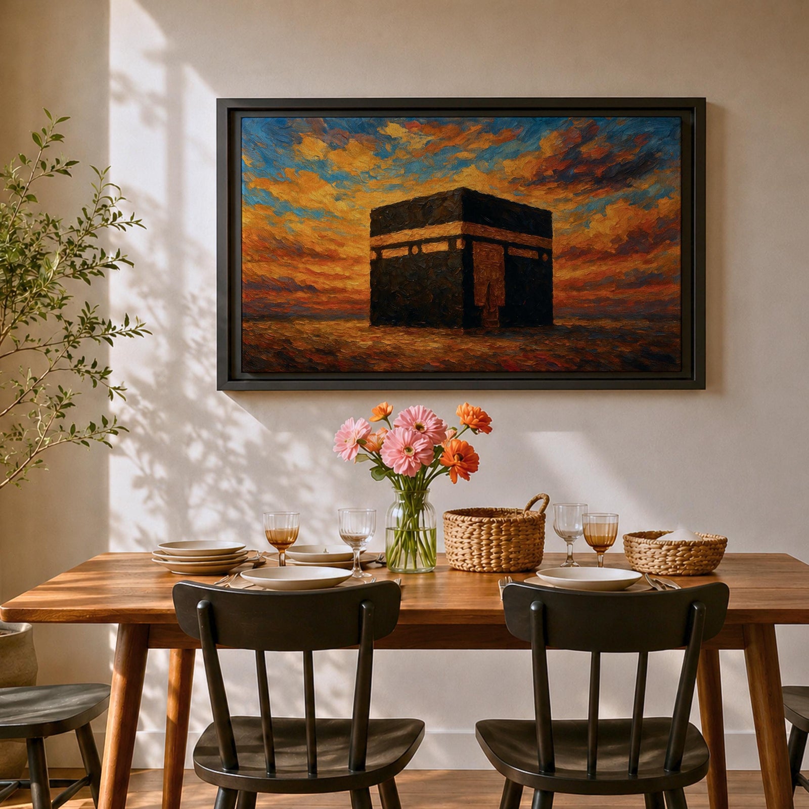 Kaaba Wall Art Sunset Sky Framed Canvas Masjid al Haram Mecca Islamic Home Decor