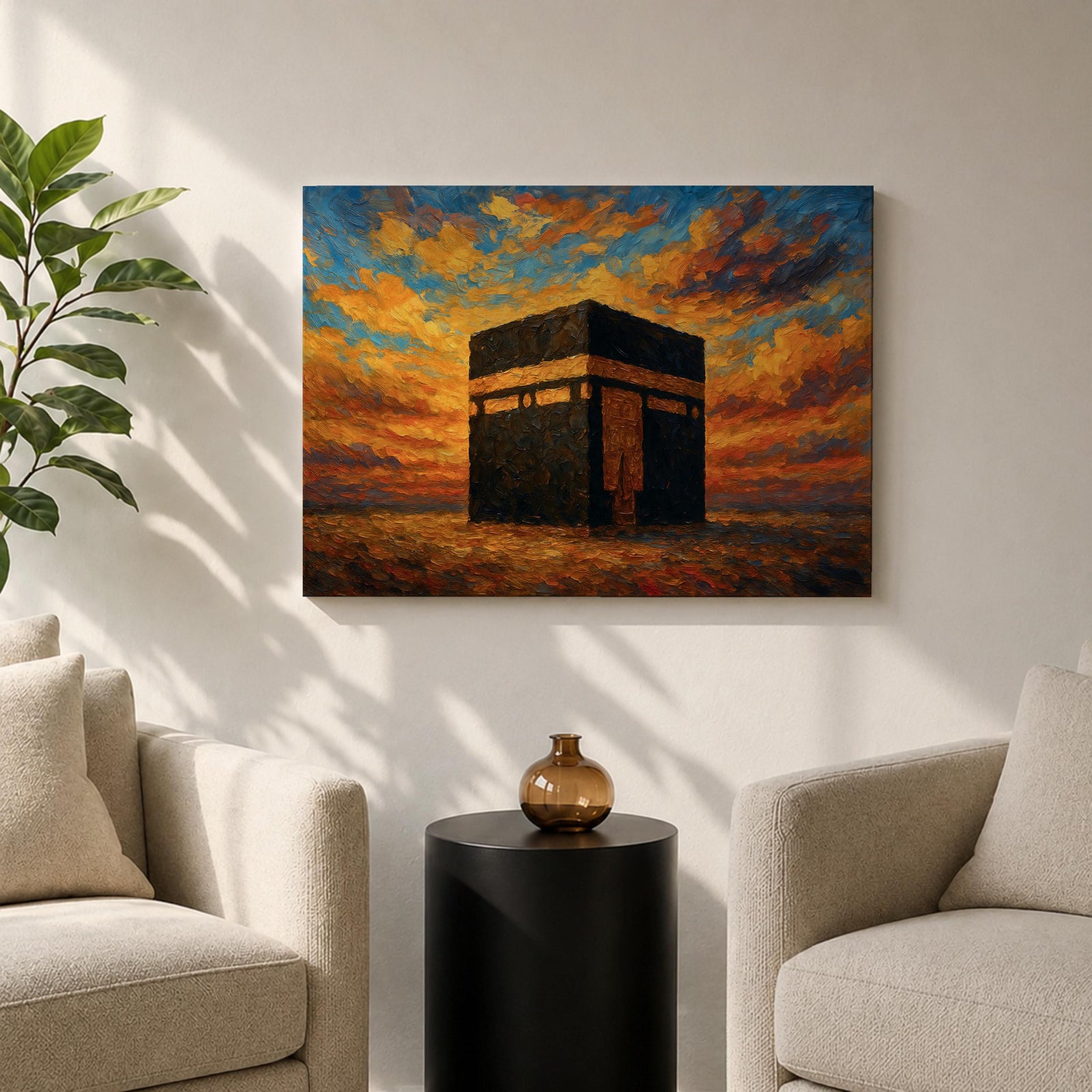 Kaaba Wall Art Sunset Sky Framed Canvas Masjid al Haram Mecca Islamic Home Decor