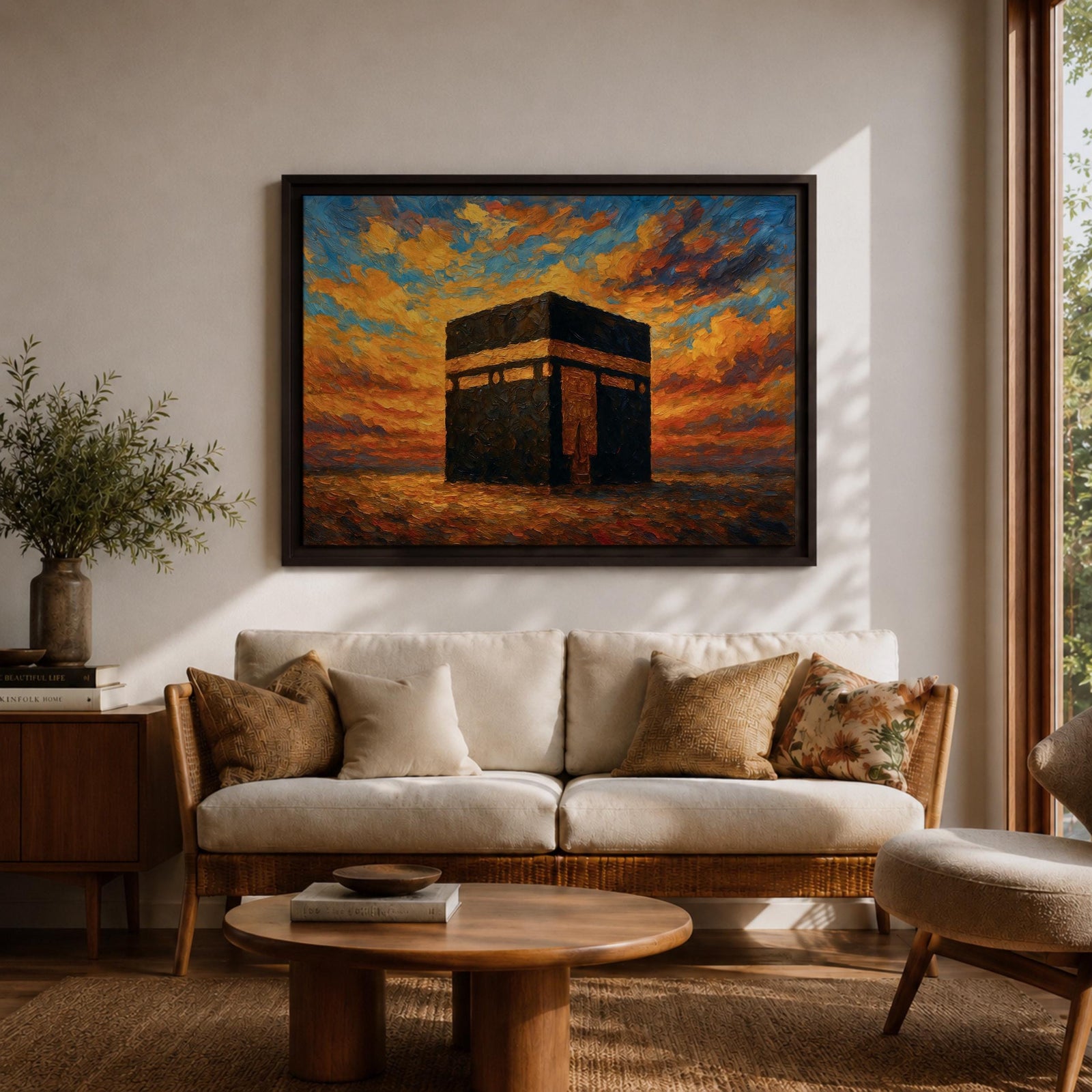 Kaaba Wall Art Sunset Sky Framed Canvas Masjid al Haram Mecca Islamic Home Decor