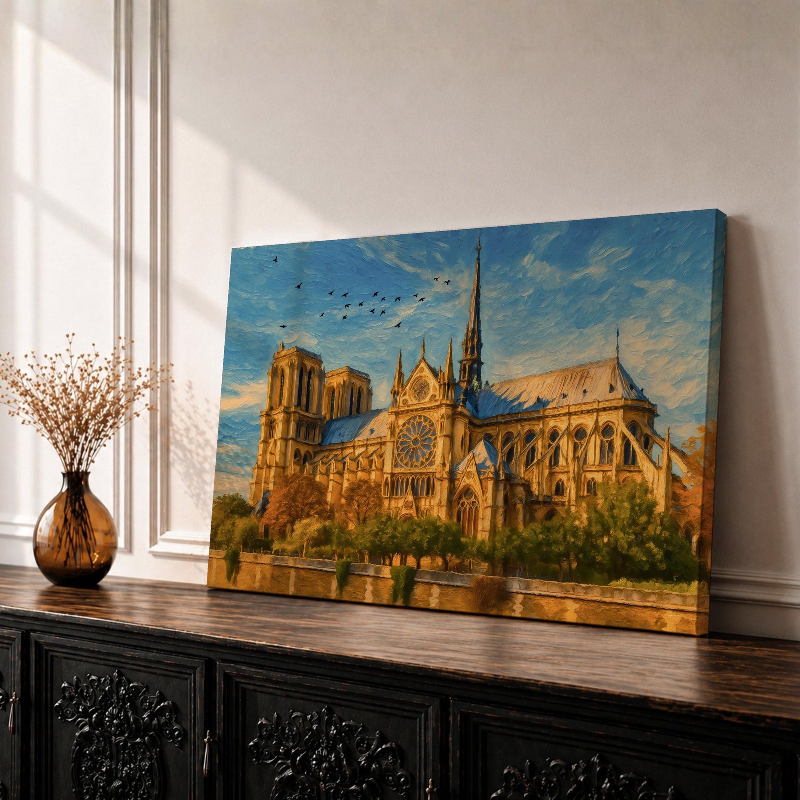 Notre Dame Cathedral Wall Art Gothic Facade Framed Canvas Cathedral of Paris City Decor