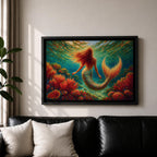 Mermaid Wall Art Sea Maiden Framed Canvas Ocean Fantasy Mythology Boho Home Decor