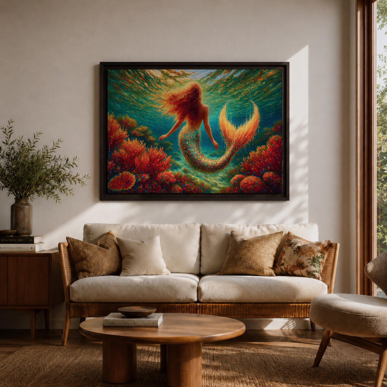 Mermaid Wall Art Sea Maiden Framed Canvas Ocean Fantasy Mythology Boho Home Decor