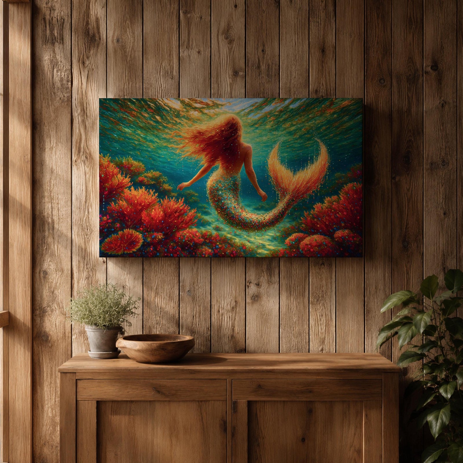 Mermaid Wall Art Sea Maiden Framed Canvas Ocean Fantasy Mythology Boho Home Decor