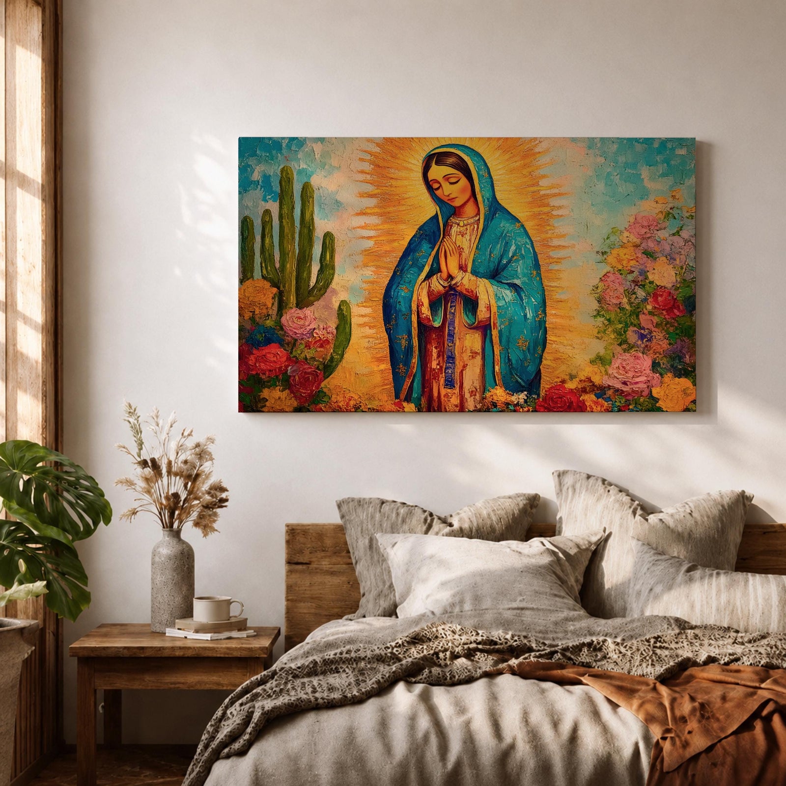 Our Lady of Guadalupe Wall Art Radiant Halo Framed Canvas La Guadalupana Catholic Decor