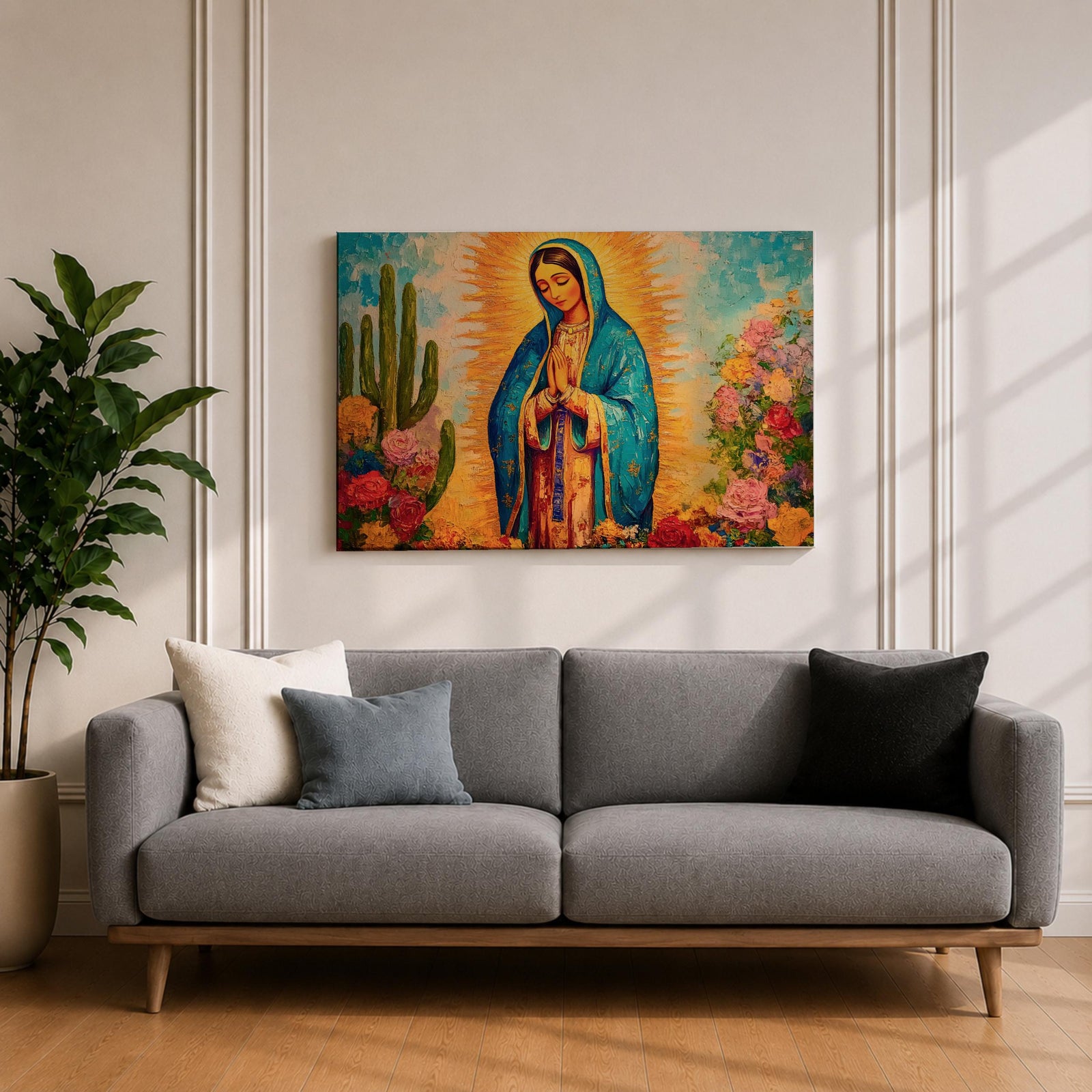 Our Lady of Guadalupe Wall Art Radiant Halo Framed Canvas La Guadalupana Catholic Decor