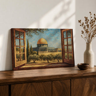 Masjid Al Aqsa Wall Art Palestine Window View Framed Canvas Jerusalem Mosque Islamic Decor