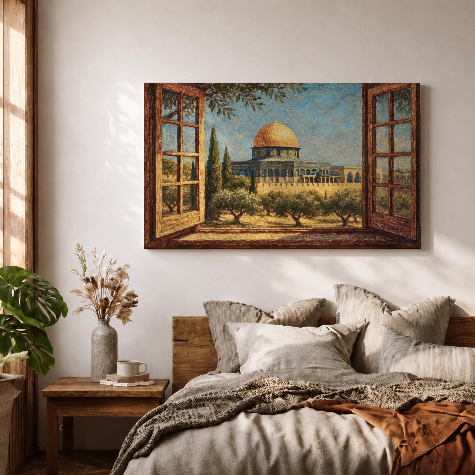 Masjid Al Aqsa Wall Art Palestine Window View Framed Canvas Jerusalem Mosque Islamic Decor