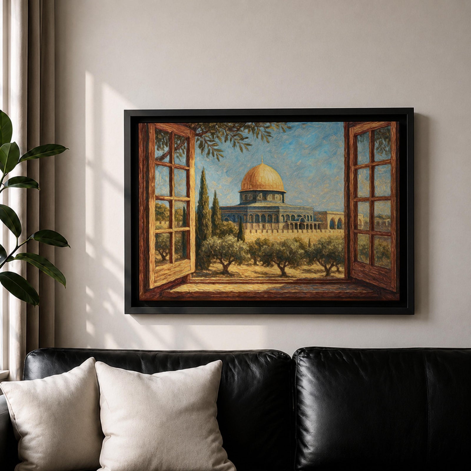 Masjid Al Aqsa Wall Art Palestine Window View Framed Canvas Jerusalem Mosque Islamic Decor