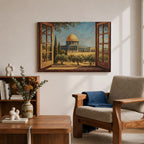 Masjid Al Aqsa Wall Art Palestine Window View Framed Canvas Jerusalem Mosque Islamic Decor