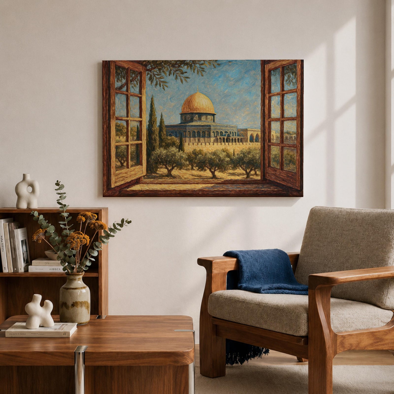 Masjid Al Aqsa Wall Art Palestine Window View Framed Canvas Jerusalem Mosque Islamic Decor