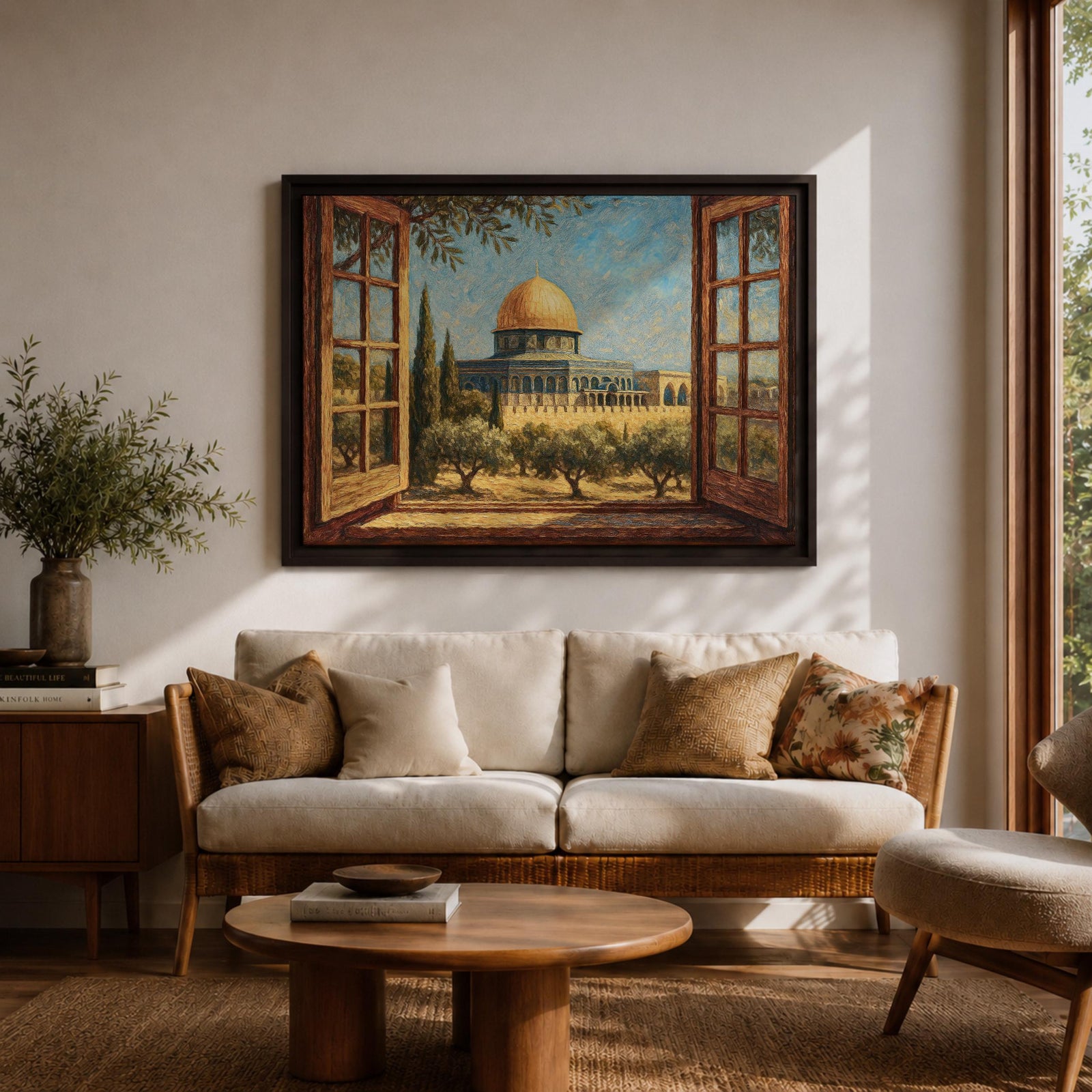 Masjid Al Aqsa Wall Art Palestine Window View Framed Canvas Jerusalem Mosque Islamic Decor