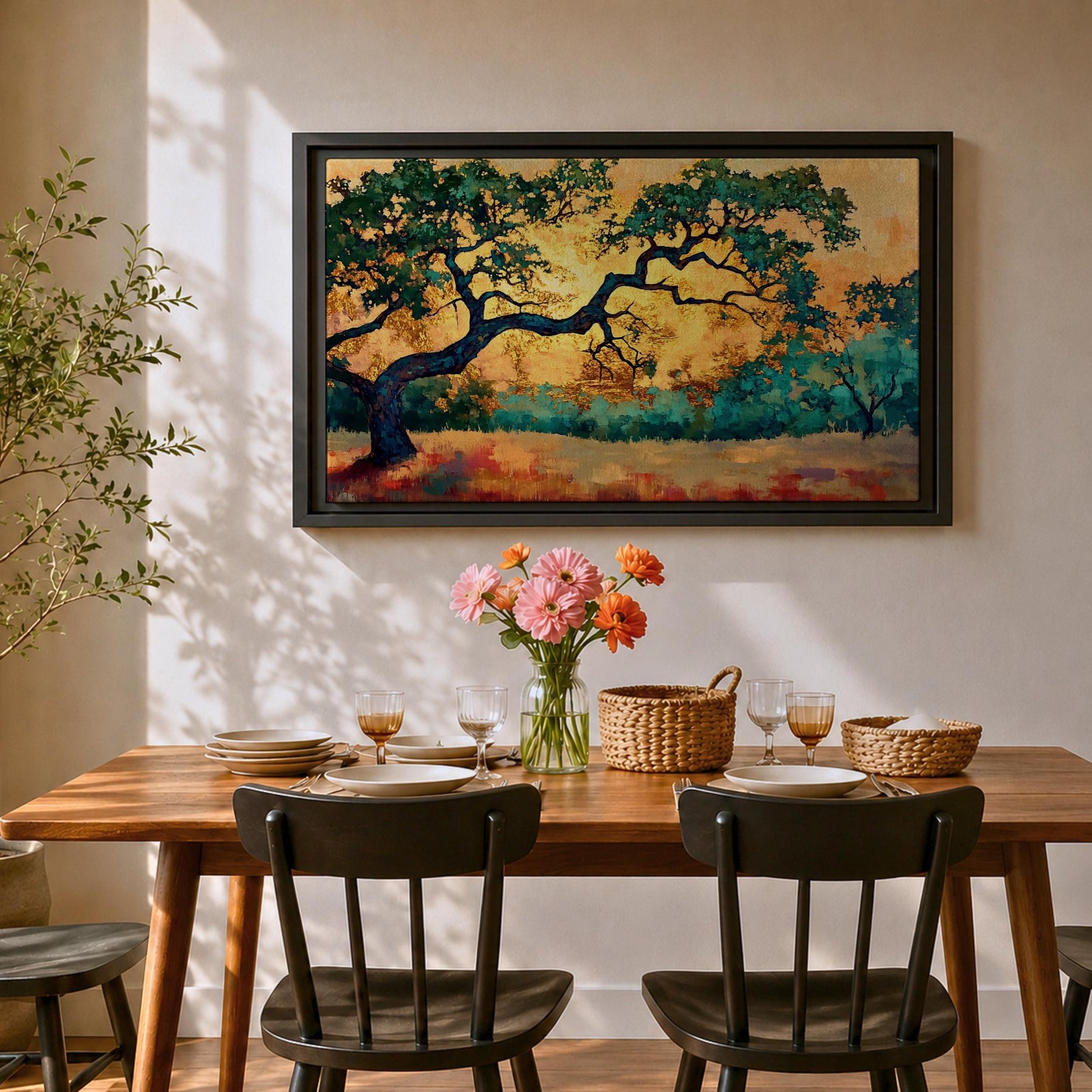 Oak Tree Wall Art Quercus Framed Canvas Landscape Sunset Rustic Farmhouse Home Decor