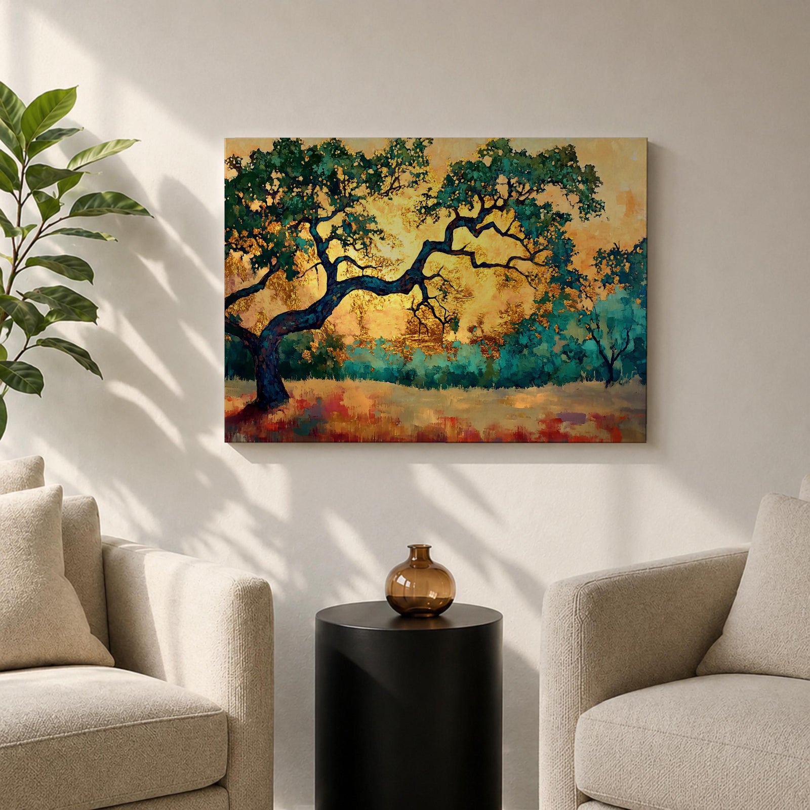 Oak Tree Wall Art Quercus Framed Canvas Landscape Sunset Rustic Farmhouse Home Decor