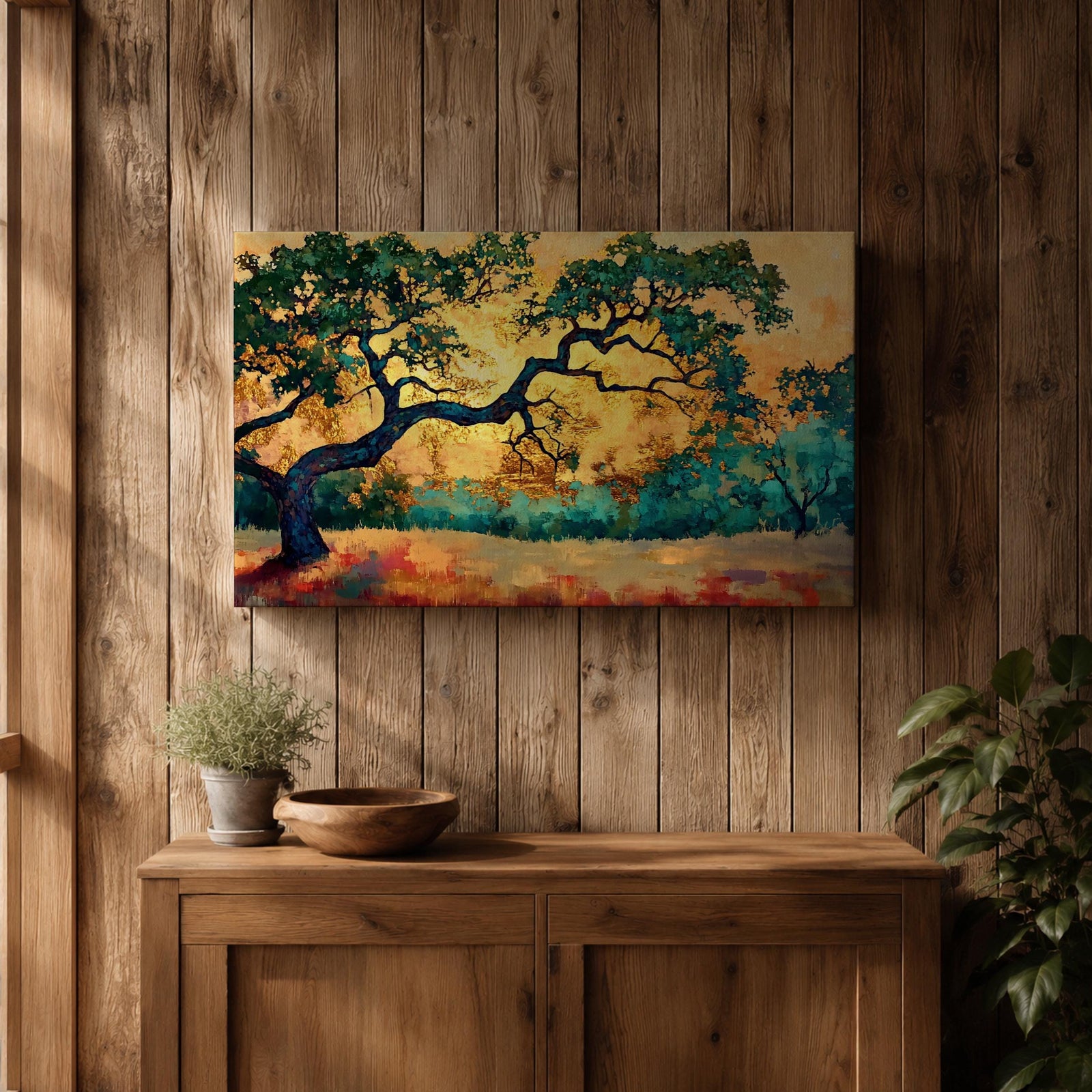 Oak Tree Wall Art Quercus Framed Canvas Landscape Sunset Rustic Farmhouse Home Decor