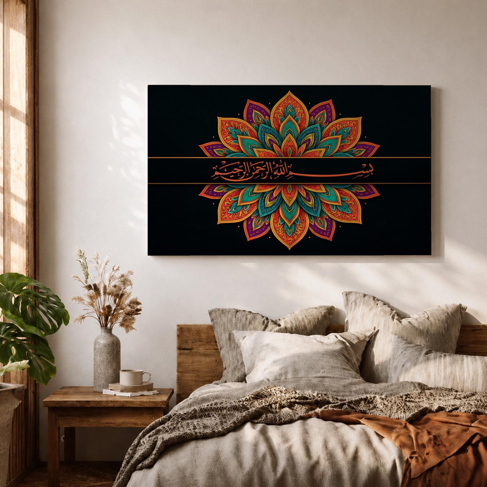 Bismillah Wall Art Arabic Calligraphy Framed Canvas Quran Ramadan Islamic Allah Muslim Home Decor