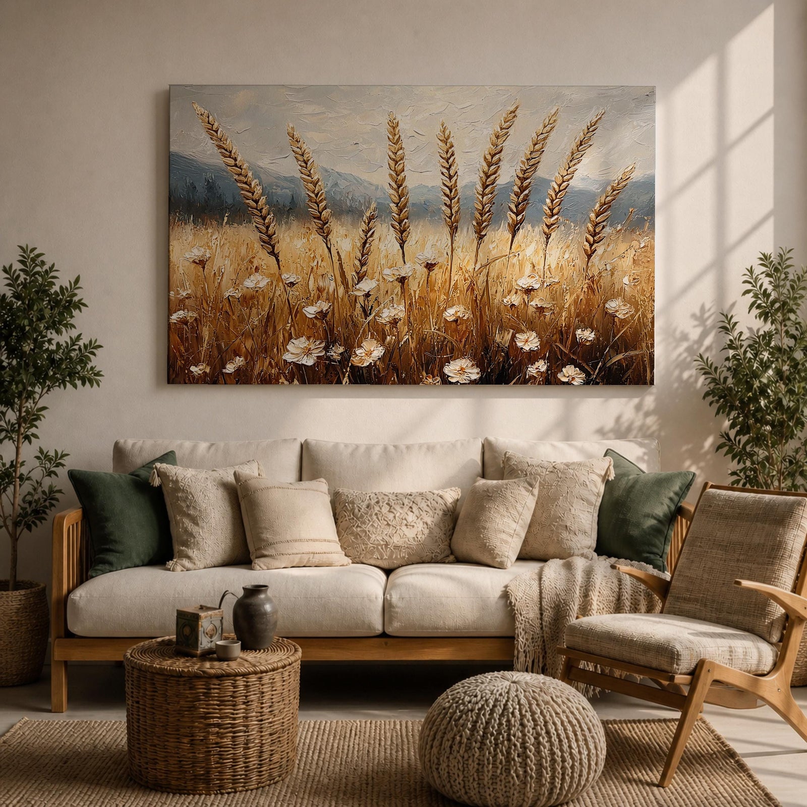 Wheat Field Wall Art Barley Field Framed Canvas Harvest Rustic Landscape Farmhouse Home Decor